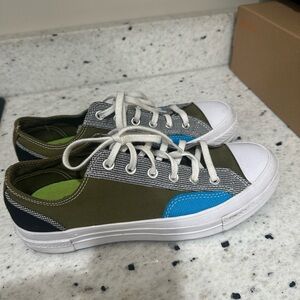 Converse Olive Green Blue Black Low-Top Sneakers with White Toe